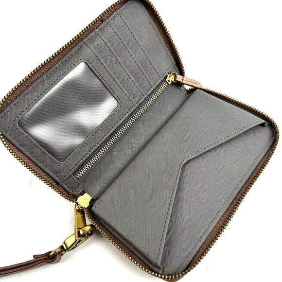 Fossil Emma Wallet Rose Gold Metallic Zip Around Clutch Cell Phone Holder - Picture 7 of 11